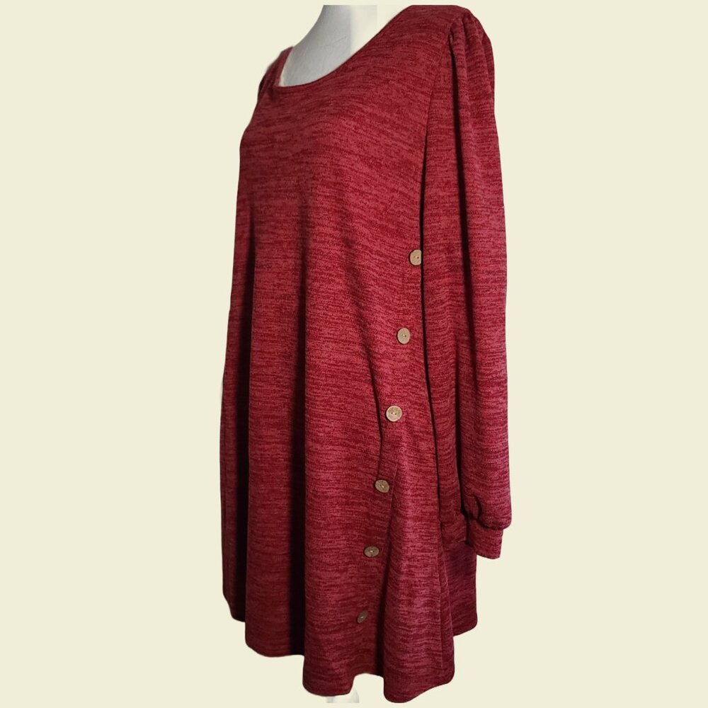 Women's Long-Sleeve Tunic/Dress in Heathered Burgandy, Sz XXL